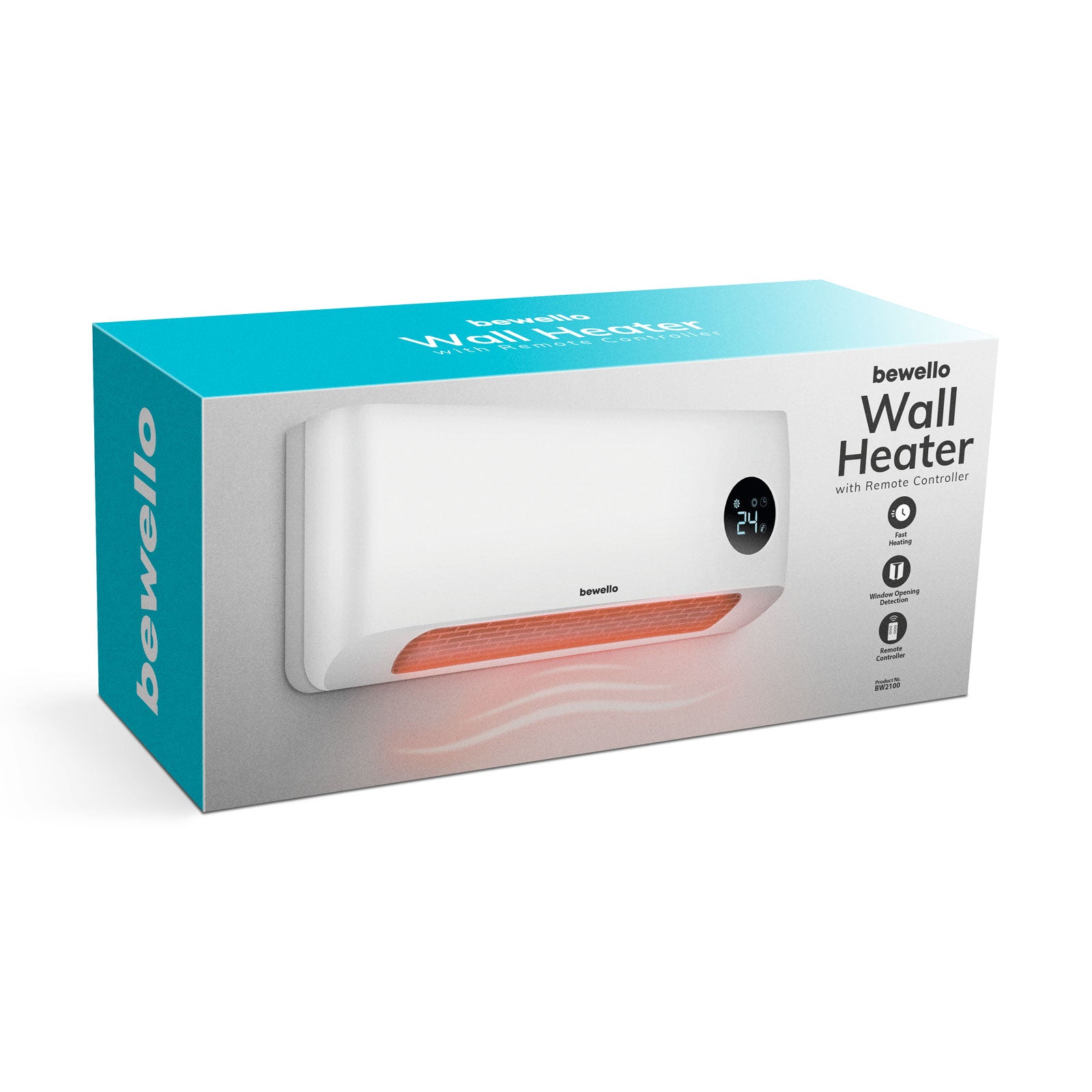 Bewello Fali hősugárzó - 1000/2000W - LED kijelző - 230V - fehér