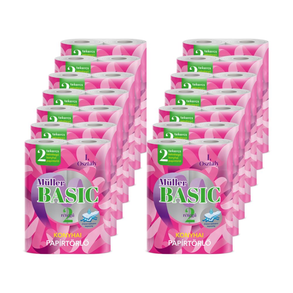 Müller Basic Konyhai Papírtörlő – 2 Rétegű, 2 Tekercs, Prémium Nedvszívó Képességgel