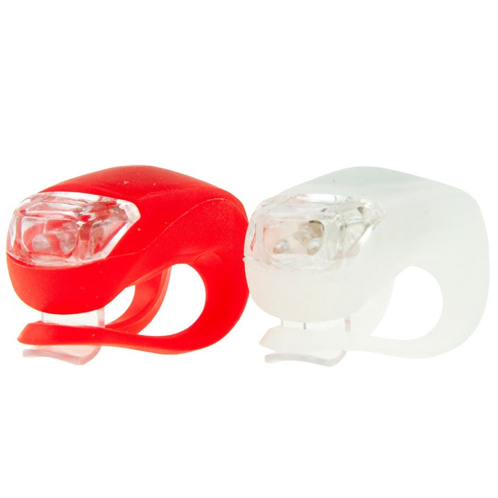 2 db Kerékpáros lámpa készlet, szilikon, LED, 3 világítási mód, víz- és hőálló, fehér/piros, 4,5x3x3 cm