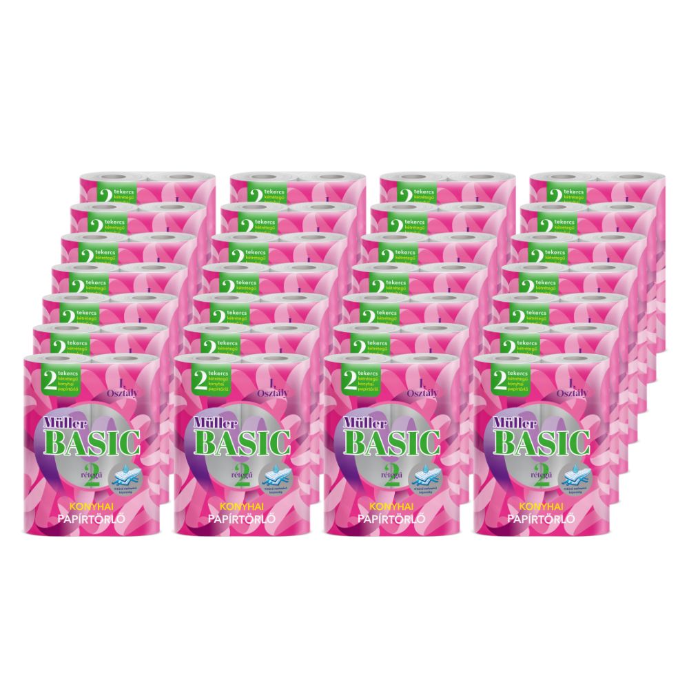Müller Basic Konyhai Papírtörlő – 2 Rétegű, 2 Tekercs, Prémium Nedvszívó Képességgel