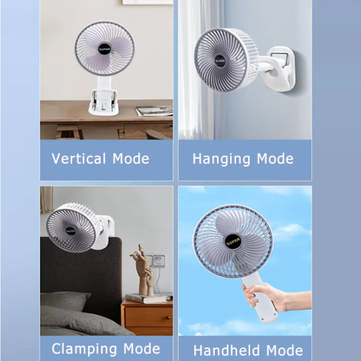 Hordozható mini ventilátor – USB-s, 3 fokozatú, 720°-ban állítható, csíptethető és kézben tartható