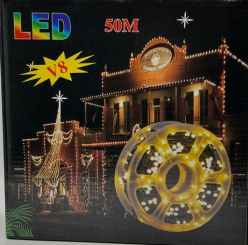 50M LED Fényfüzér - Meleg Fehér Karácsonyi Dekoráció