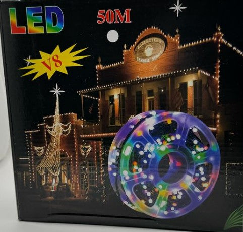 50M LED Fényfüzér -Színes Karácsonyi Dekoráció