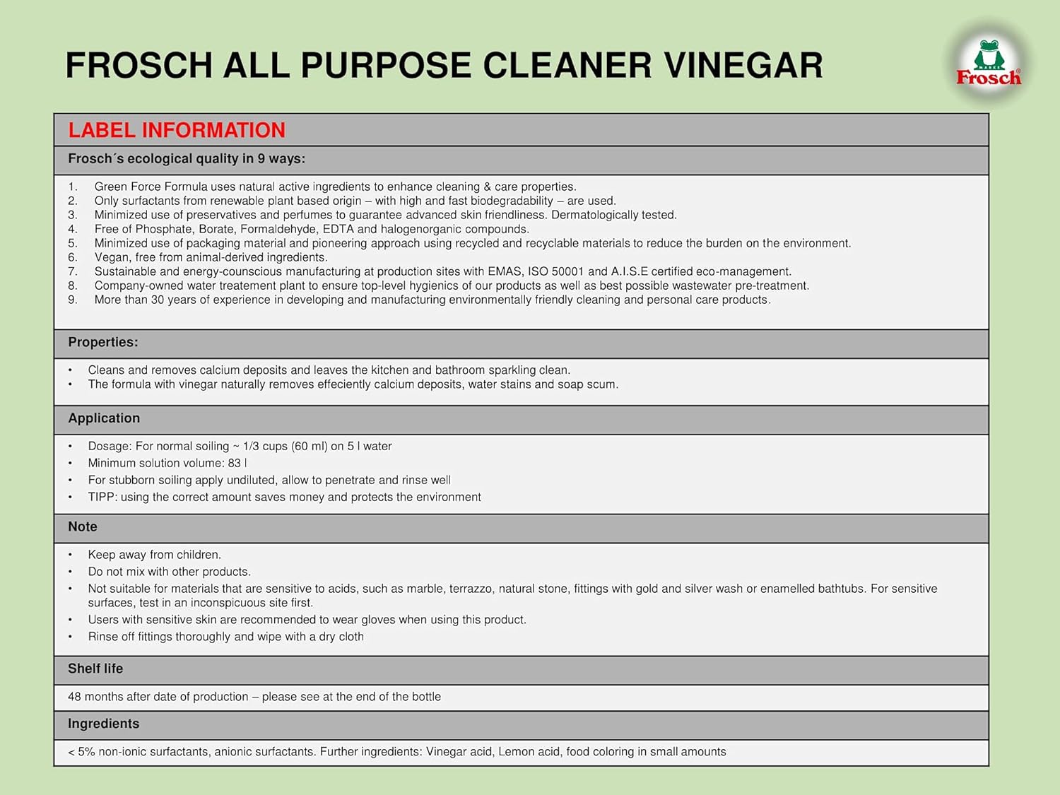 Frosch Vinegar Általános Tisztítószer – Természetes tisztaság a konyhában és fürdőszobában