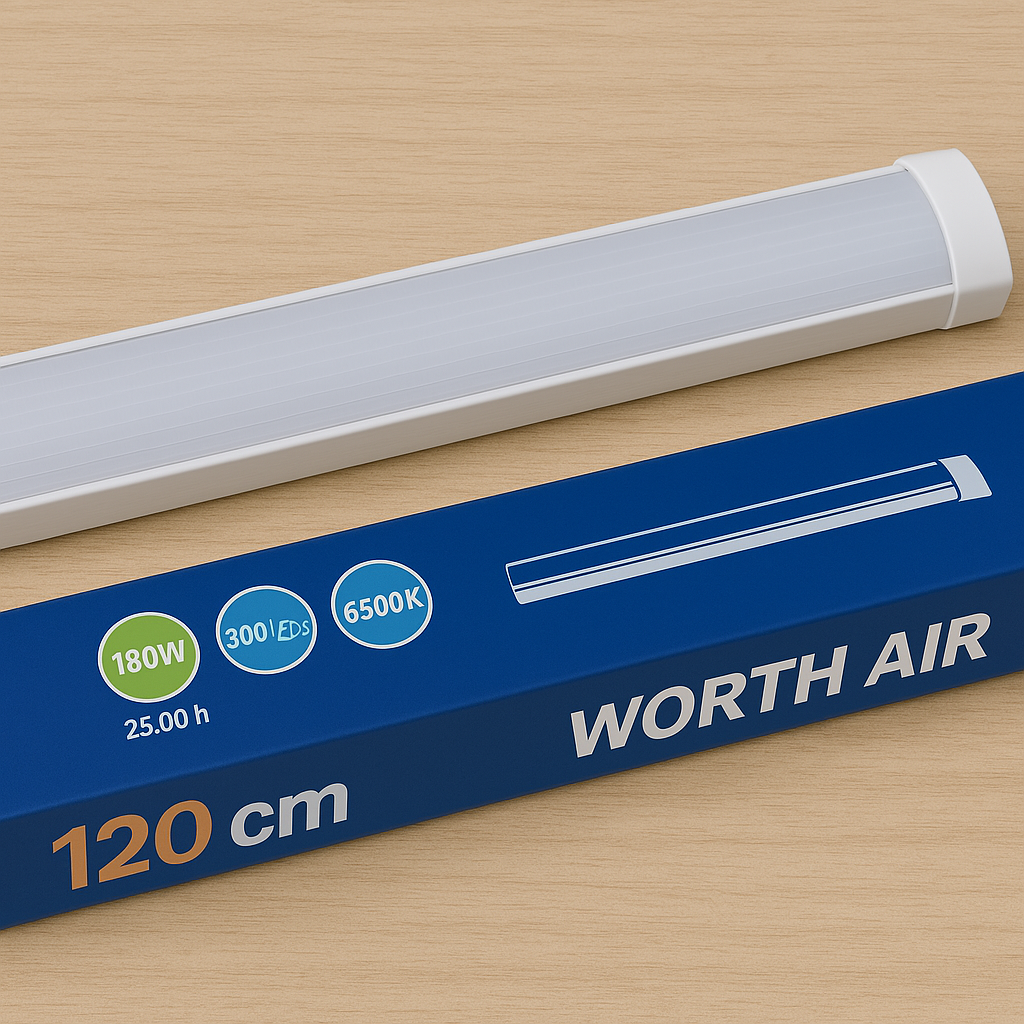Worth Air 120cm LED Lámpa – 180W, 300 LED, 6500K Hidegfehér Fény, Mennyezeti Fénycső