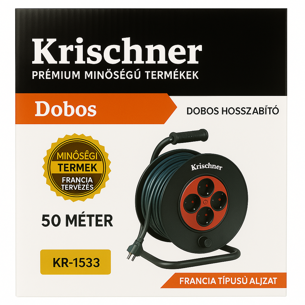 Krischner 50m Dobos Hosszabbító – Francia Típusú Aljzattal, 4 Dugaljjal, KR-1533