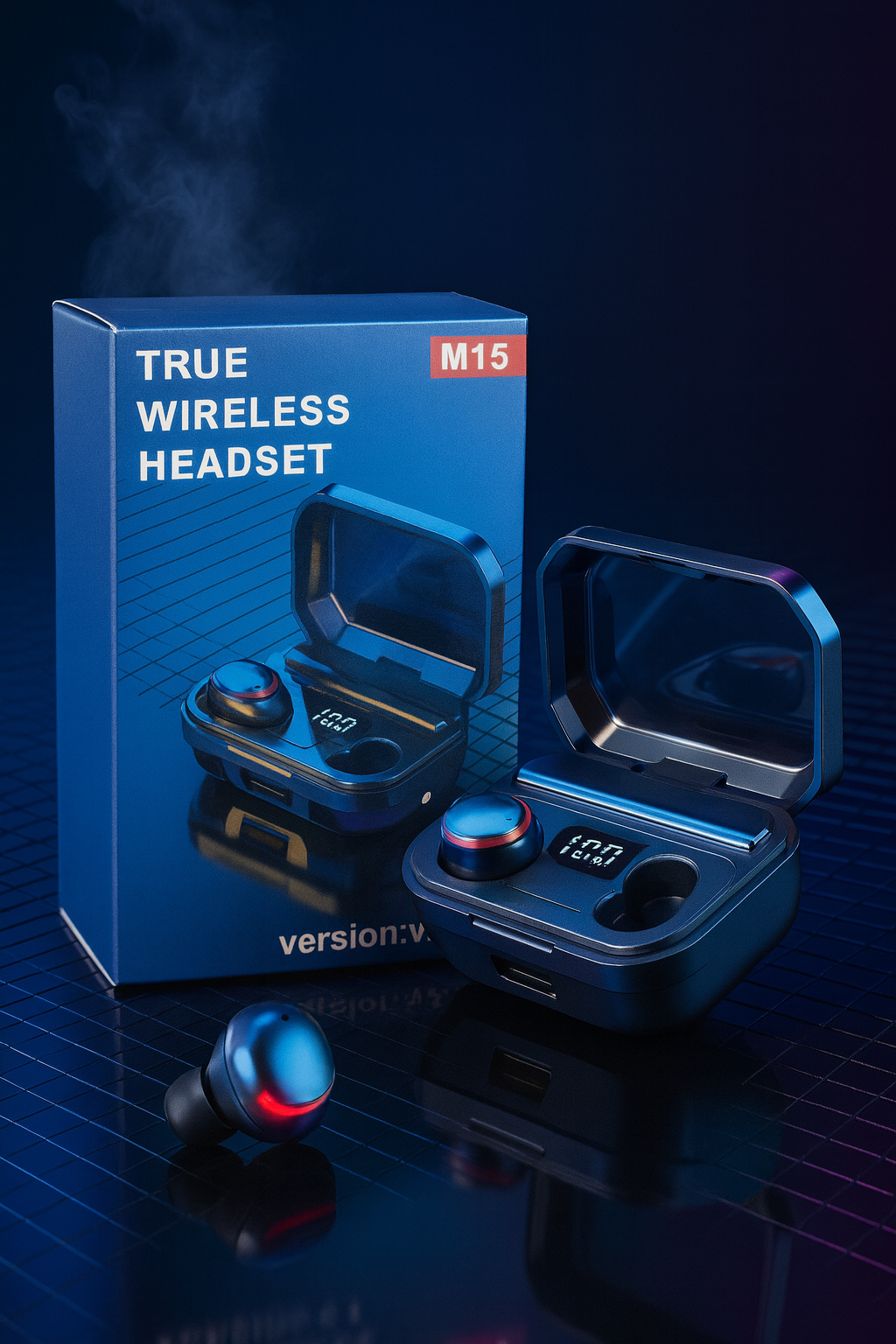 M15 Bluetooth 5.1 True Wireless Fülhallgató Töltőtokkal – Kék