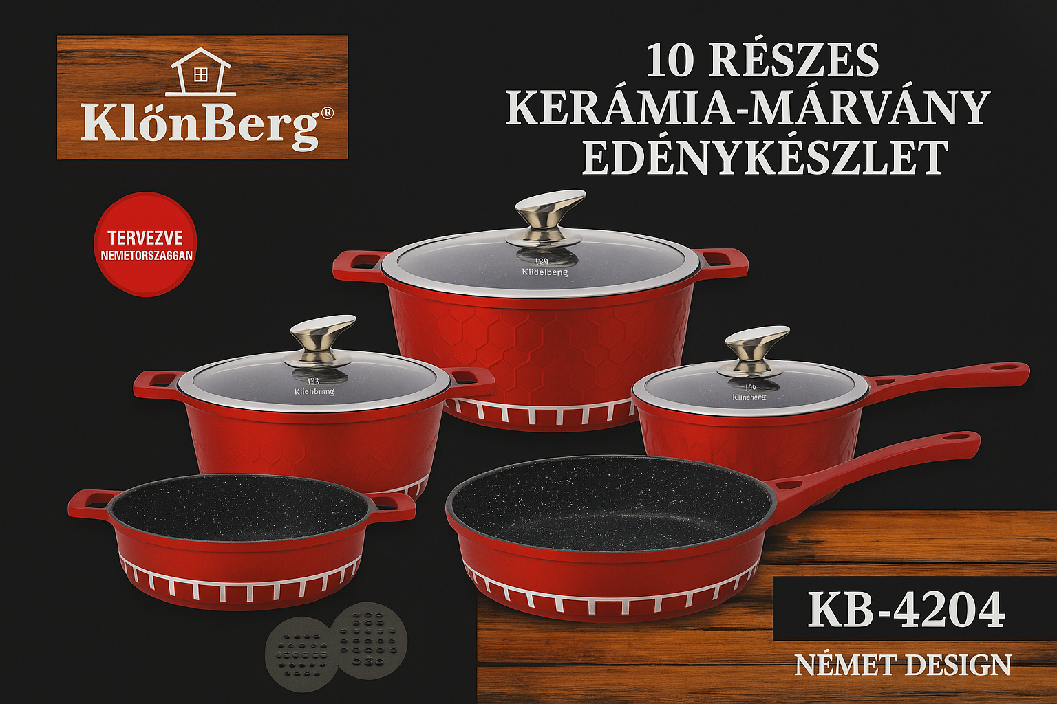 KlönBerg 10 részes kerámia–márvány edénykészlet – Indukciós kompatibilis, tapadásmentes bevonattal