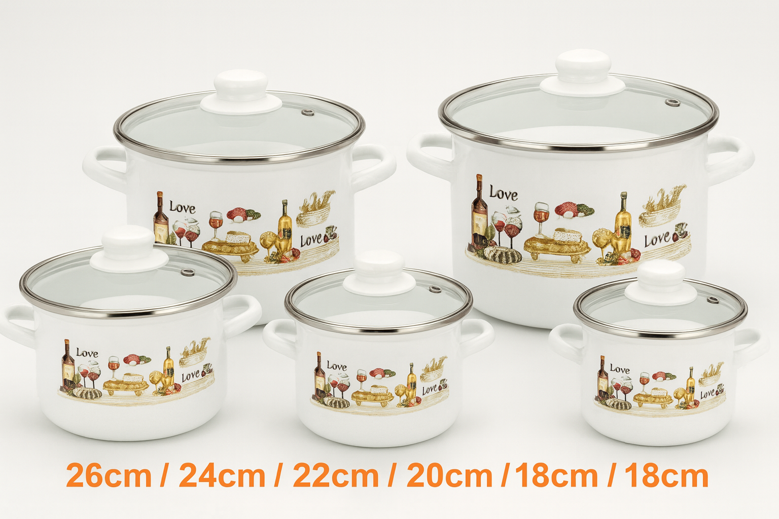 10 részes zománcozott lábas készlet – 18/20/22/24/26 cm