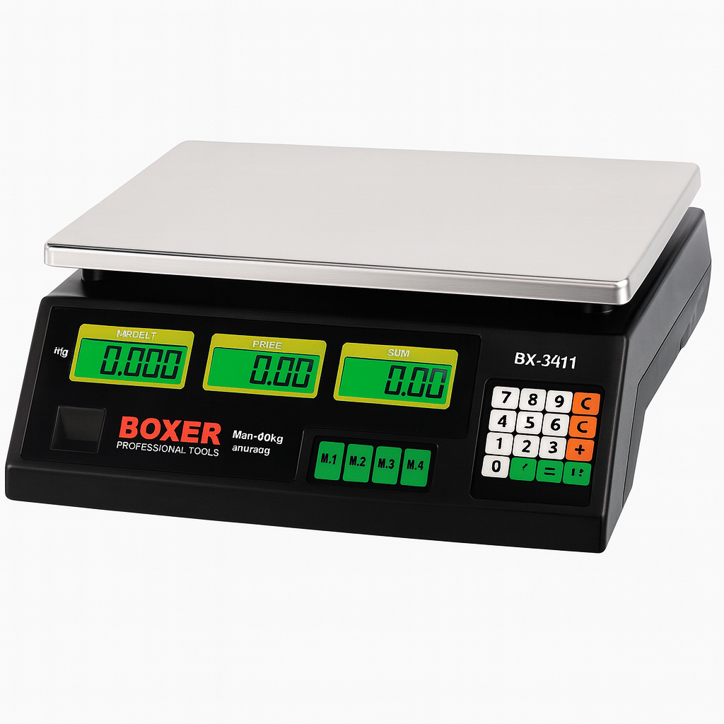 Boxer BX-3411 elektronikus mérleg – 40 kg, árazó funkcióval, akkus kivitel