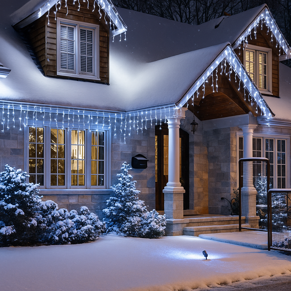 25 m-es 500 LED-es Toldható Csurgó Jégcsap Fényfüzér – LED Icicle Light, hidegfehér