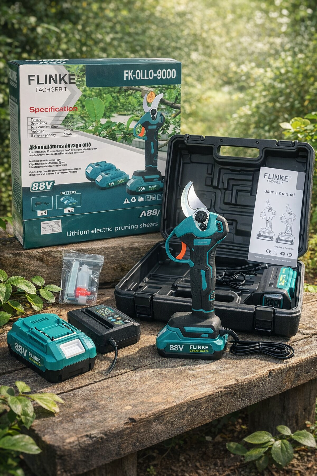 Akkumulátoros Ágvágó Olló Szett – 88V, 2 Akkumulátorral, Kofferben