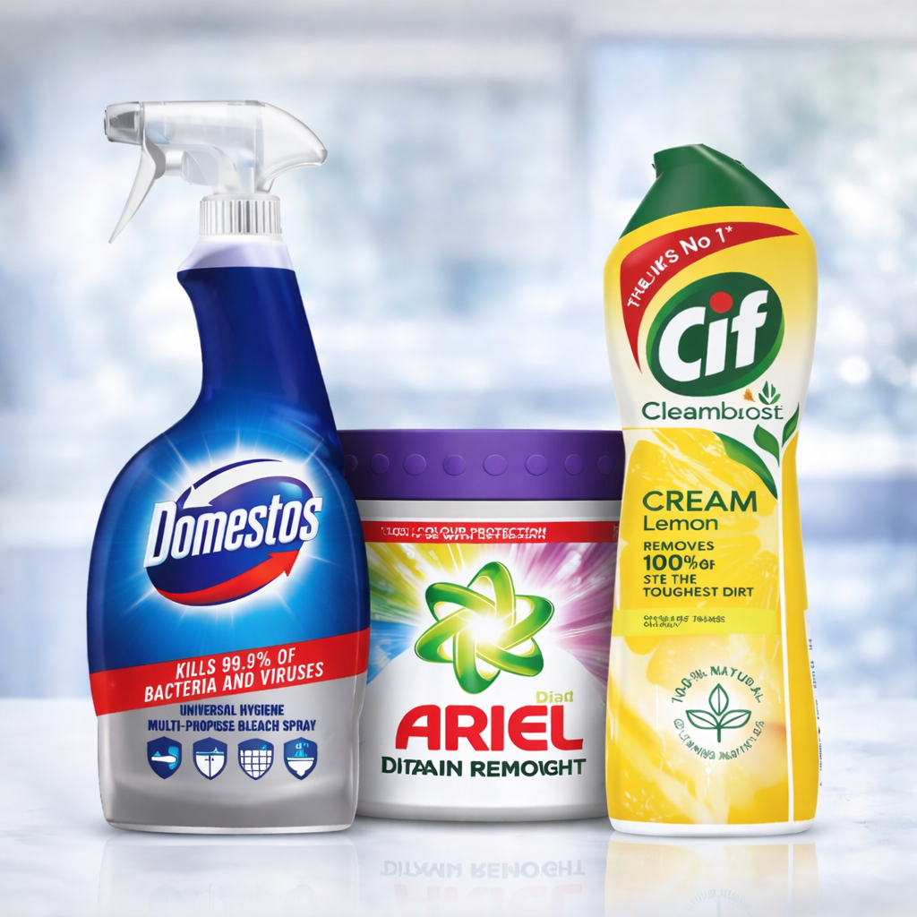 Higiéniai Erőcsomag – Domestos Spray + Cif Súrolókrém + Ariel Folteltávolító