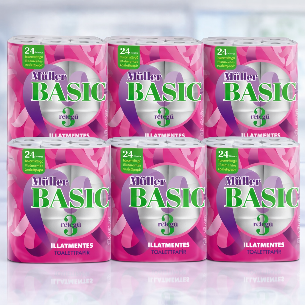 Müller Basic 3 Rétegű Illatmentes Toalettpapír Csomag – 6×24 tekercs
