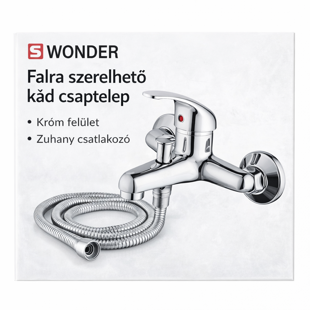 WONDER Falra Szerelhető Kád Csaptelep Zuhanycsatlakozóval – Króm, Egykaros