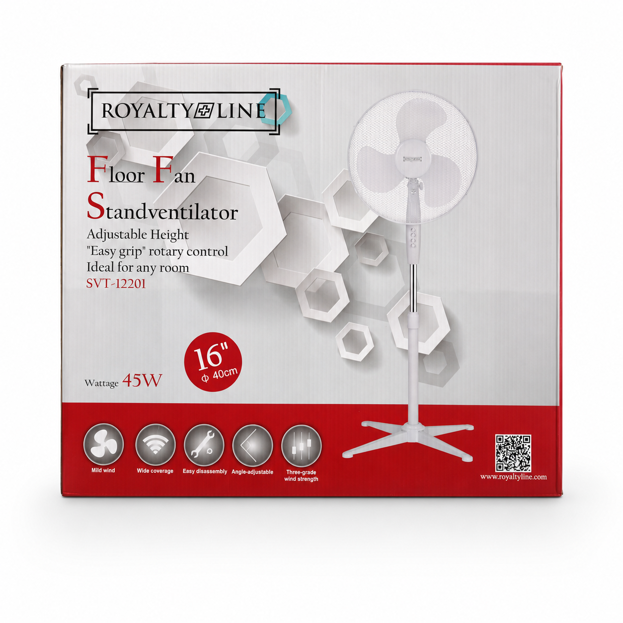 RL 16” Álló Ventilátor 45W – Állítható Magasságú, 3 Fokozatú Padlóventilátor, 40 cm