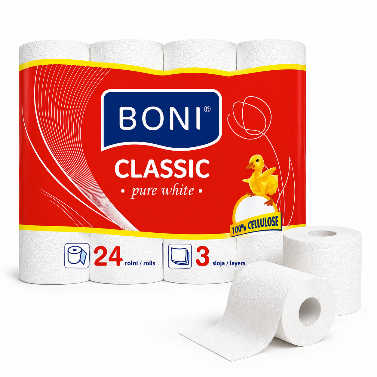 BONI Classic 24 tekercses 3 rétegű toalettpapír – Pure White, 100% cellulóz