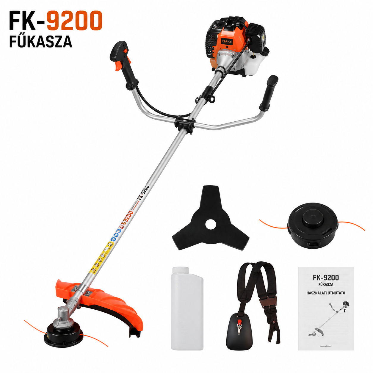 FK-9200 Benzines Fűkasza 65 cm³, 6,2 LE – 6 db Kiegészítővel