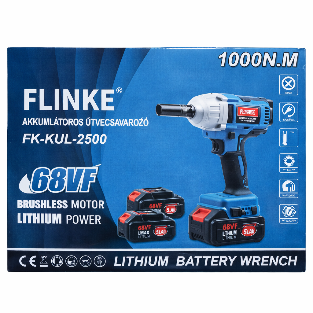 1000Nm Akkumulátoros Ütvecsavarozó Szett – 68V Dupla Akkumulátorral, Brushless Motorral