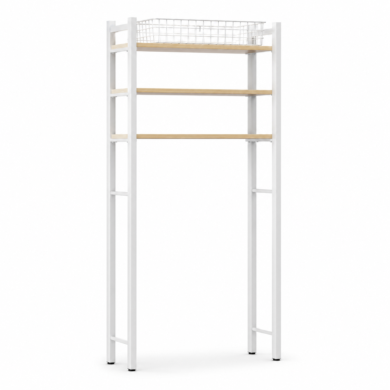 Mosógép fölé helyezhető fehér fürdőszobai tárolópolc – 69 × 30 × 181 cm