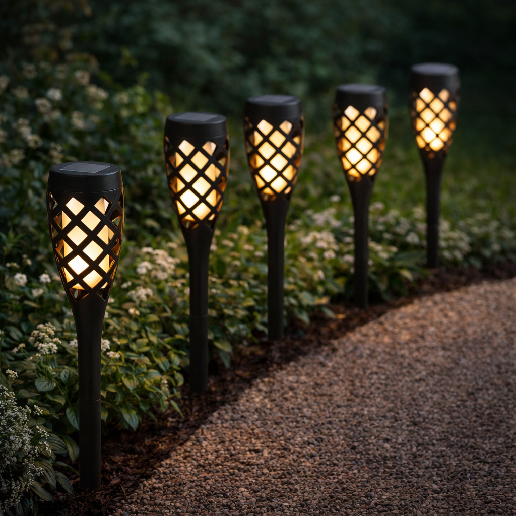 Csomag: 5db Napelemes Kerti Ddekor Fáklya