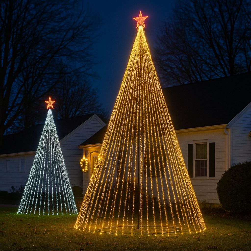LED kültéri karácsonyfa fényfüzér, 500 LED, 25 m, kúp alakú fényfa dekoráció Melegfehér