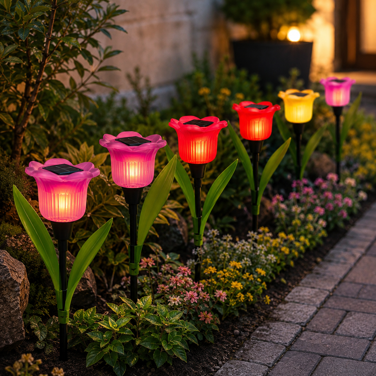 6 db-os LED Szolár Tulipán Kerti Dekor Lámpa