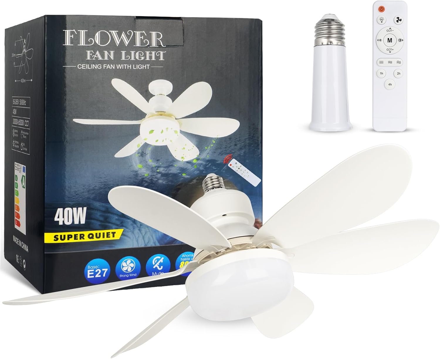 Flower LED Mennyezeti Ventilátor Lámpa – 40 W, E27, virág-design, szupercsendes