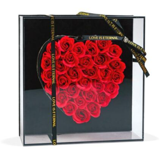 Rózsák Szív Alakban Díszdobozban - LED-es - 29 x 29 x 6,2 cm