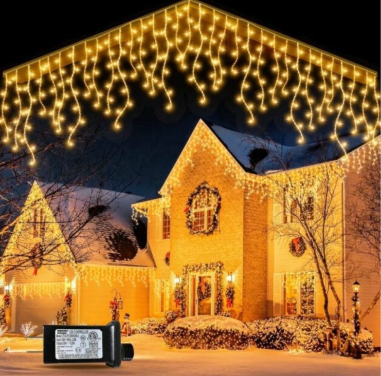 25 m-es 500 LED-es Toldható Csurgó Jégcsap Fényfüzér – LED Icicle Light, melegfehér