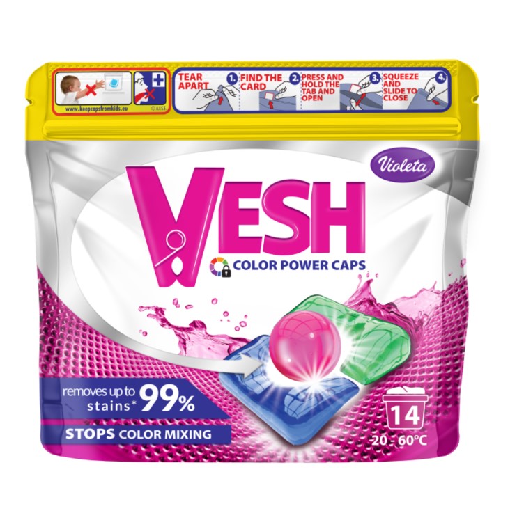 Vesh Color Power Caps Mosókapszula – Színes Ruhákhoz, 14 db