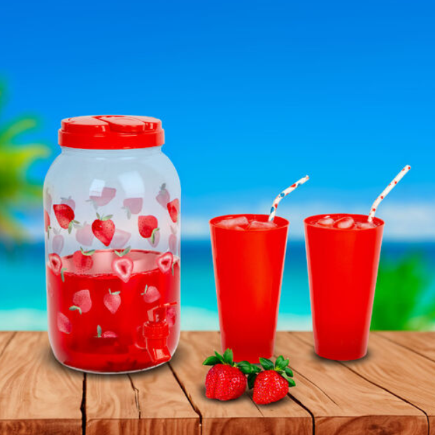 Bewello Garden of Eden Italadagoló csappal, műanyag pohárszettel - 3,8 l - epres 57243g