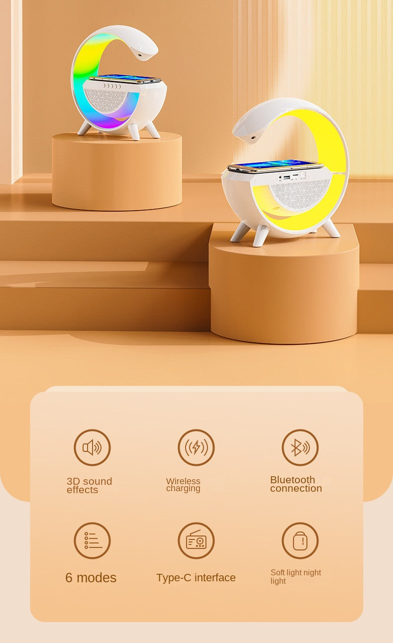 Multifunkciós Smart Töltőállomás – Vezeték Nélküli Töltés, RGB Hangulatvilágítás és Bluetooth Hangszóró