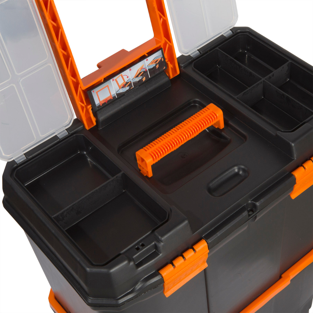 Húzható, többrészes műanyag szerszámosláda