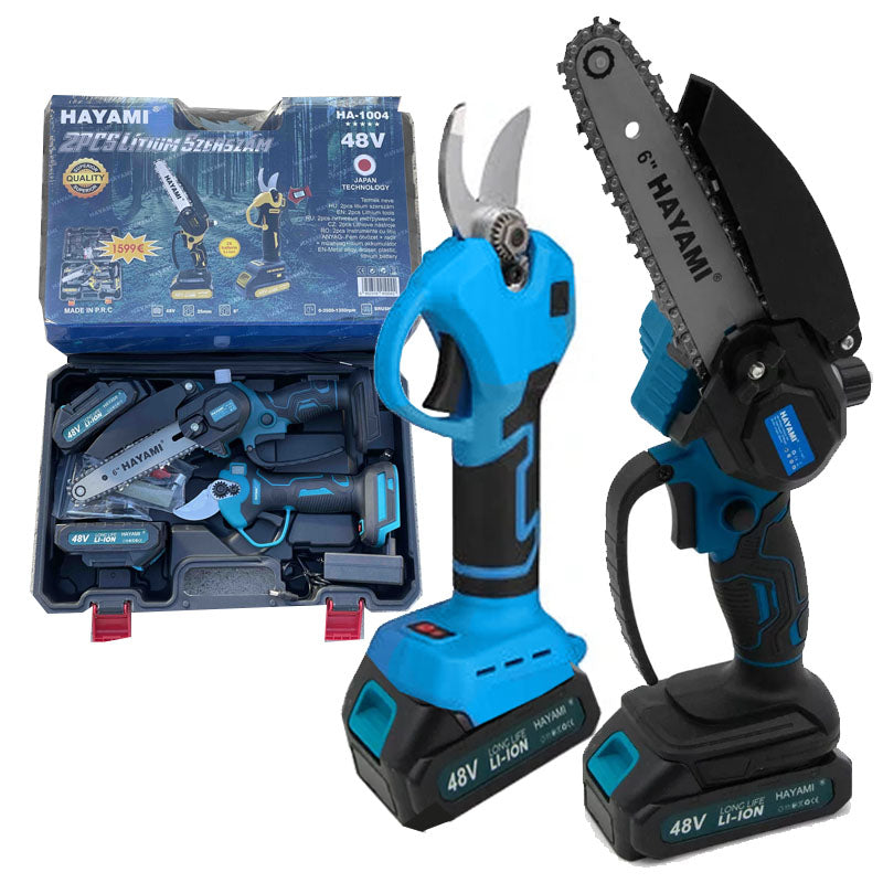 Dupla Akkus Automata Olajozású Mini 6 Ágvágó Láncfűrész És Elektromos Metszőolló