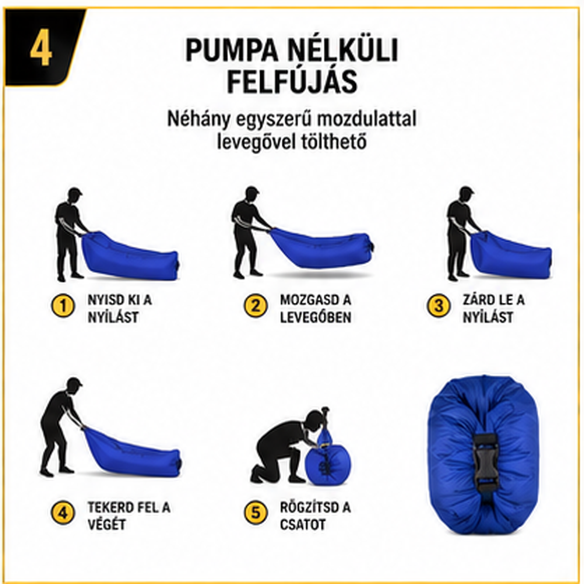 Cloud Lounger hordozható felfújható kanapé – pumpa nélkül használható, kék
