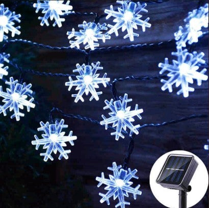 Napelemes Hópehely LED Fényfüzér - Hideg Fehér Világítás