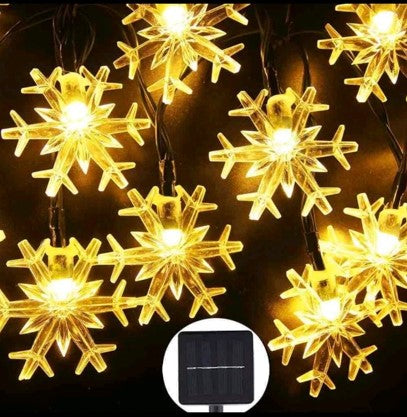 Napelemes Hópehely LED Fényfüzér - Meleg fehér világítás