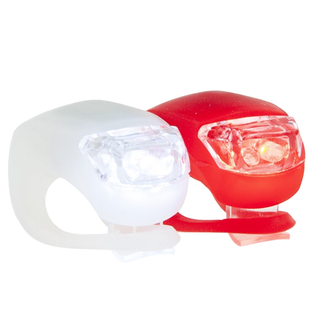 2 db Kerékpáros lámpa készlet, szilikon, LED, 3 világítási mód, víz- és hőálló, fehér/piros, 4,5x3x3 cm