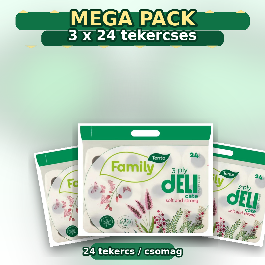 Tento Family Deluxe 3 rétegű Toalettpapír – MEGA PACK (3×24 tekercs, összesen 72 db)