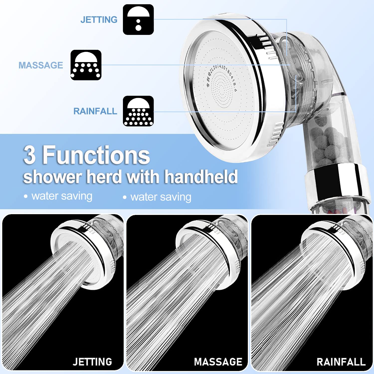 Germánium vízszűrő zuhanyfej, víztisztító klór nélkül