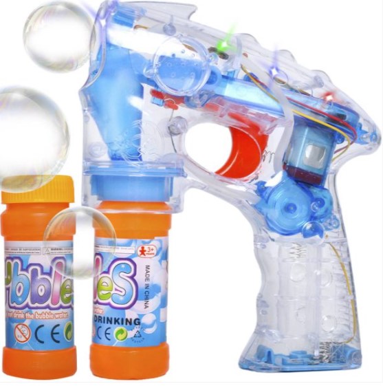 Buborékfújó pisztoly átlátszó műanyagból +2 Buborék folyadék