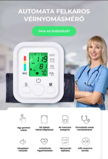 Felkaros digitális vérnyomásmérő, WHO skálával
