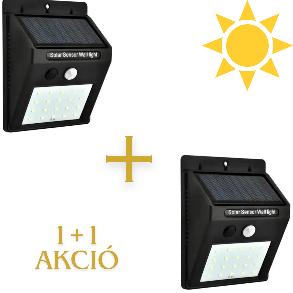 1+1 Akció - 20 LED-es napelemes lámpa mozgásérzékelővel