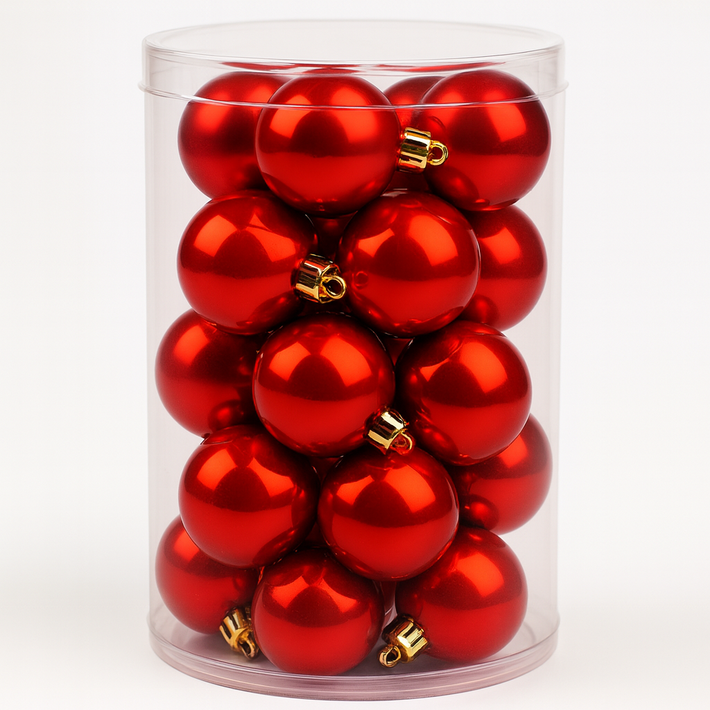 Piros karácsonyfadísz készlet, 36 db, 6 cm