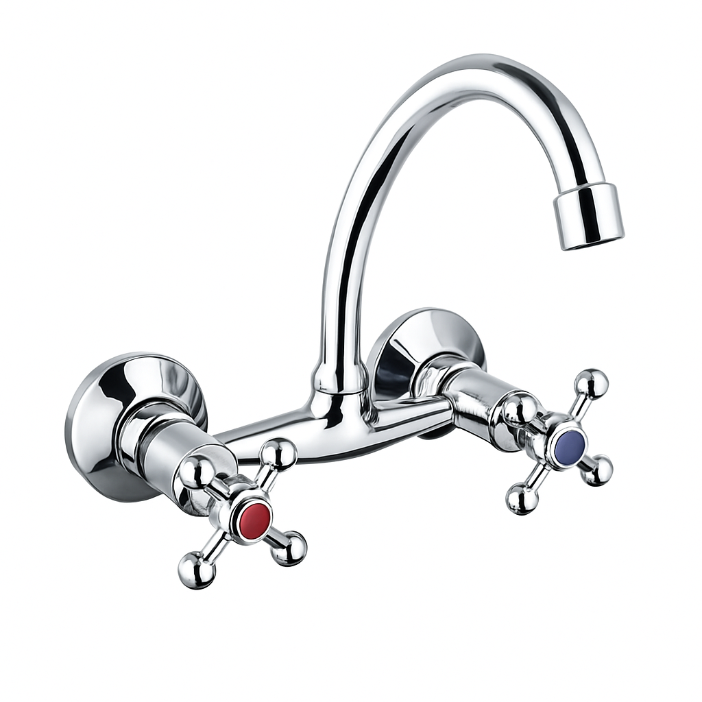 T-02 kétgombos fali konyhai csaptelep – króm, magas kifolyóval