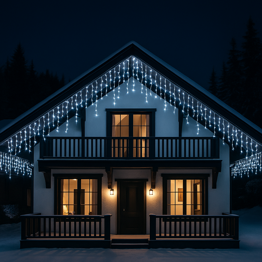 25 m-es 500 LED-es Toldható Csurgó Jégcsap Fényfüzér – LED Icicle Light, hidegfehér