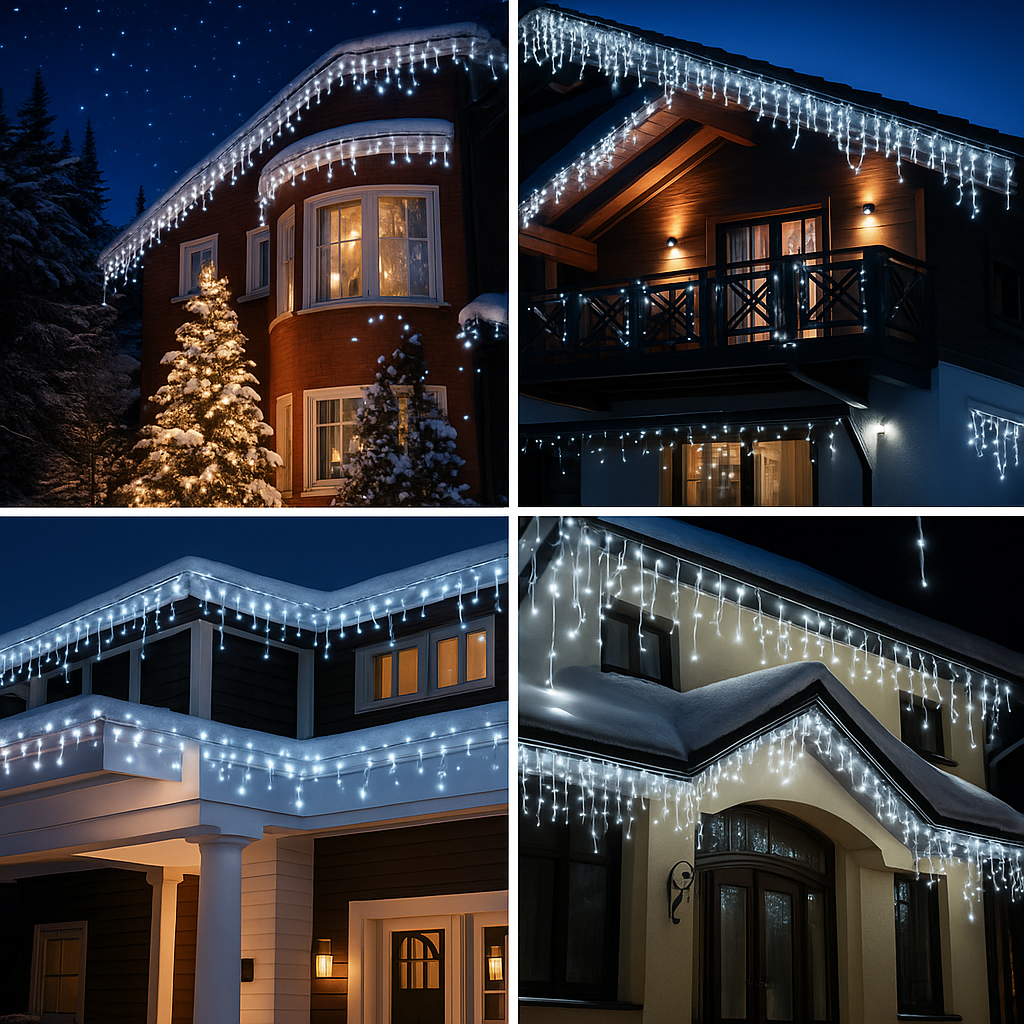 25 m-es 500 LED-es Toldható Csurgó Jégcsap Fényfüzér – LED Icicle Light, hidegfehér