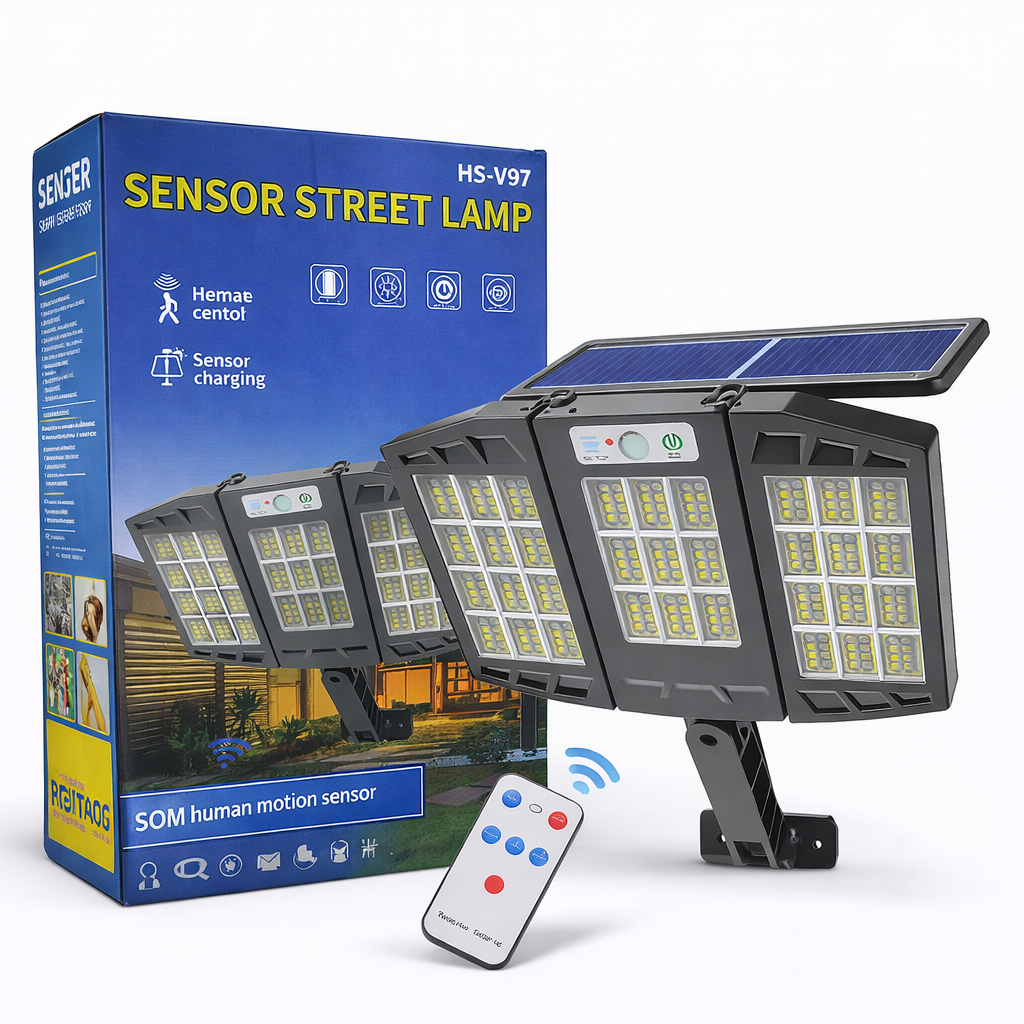 Solar LED Utcai Lámpa Mozgásérzékelővel – 3 Paneles Napelemes Fali Lámpa Távirányítóval, Nagy Fényerejű Kültéri Világítás