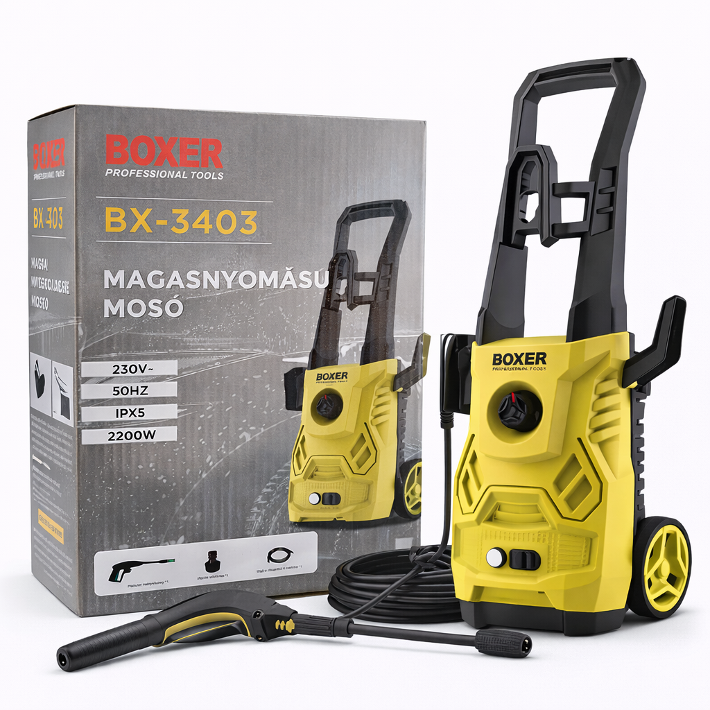 Boxer BX-3403 Magasnyomású Mosó 2200W – Elektromos Nagynyomású Tisztító 230V, IPX5 Védelemmel